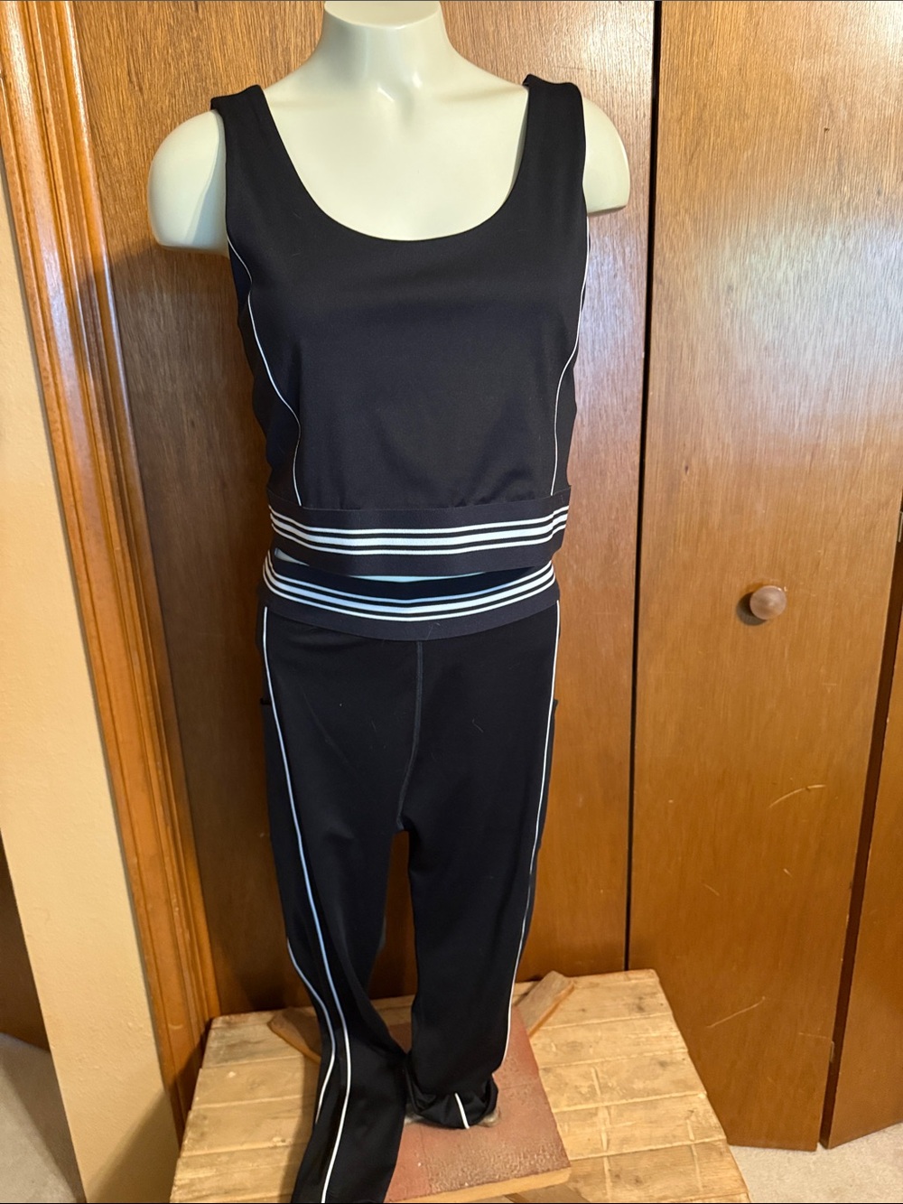 Lou & Grey Black Tank Jumpsuit with Contrasting Stripe Waistband NWT